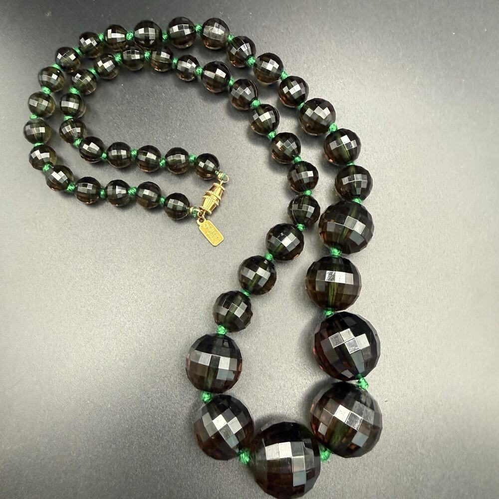 Vintage Kenneth Jay Lane KJL Green Lucite Faceted Bead 25" Statement Necklace
